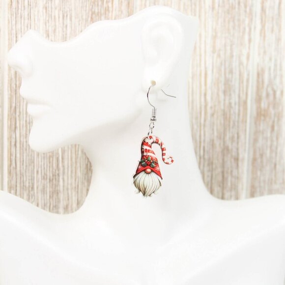 Christmas Gnome Earrings - Acrylic - Double Sided - Picture 3 of 5